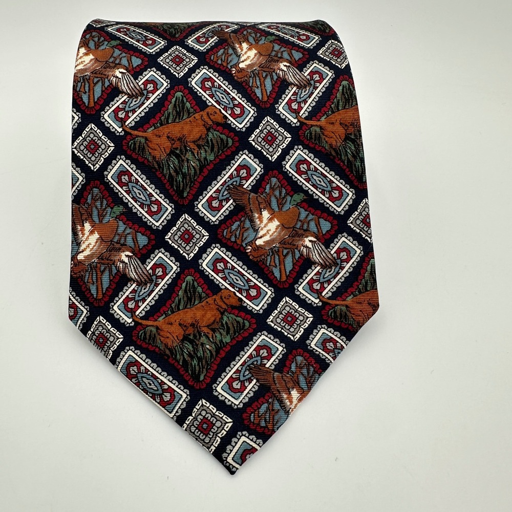 Ducks Unlimited Silk Tie Navy Mallard Duck Hunting Dog Waterfowl Wide Necktie